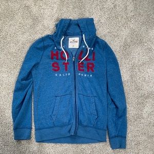 Blue, zip-up Hollister hoodie